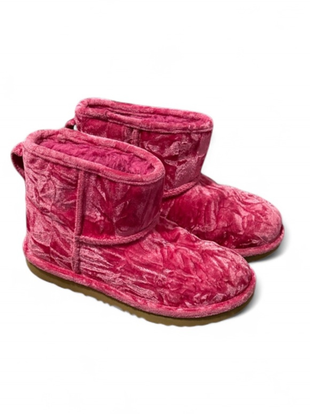 UGG Kids Classic Mini II Crushed Velvet Ankle Boots in Raspberry Sorbet